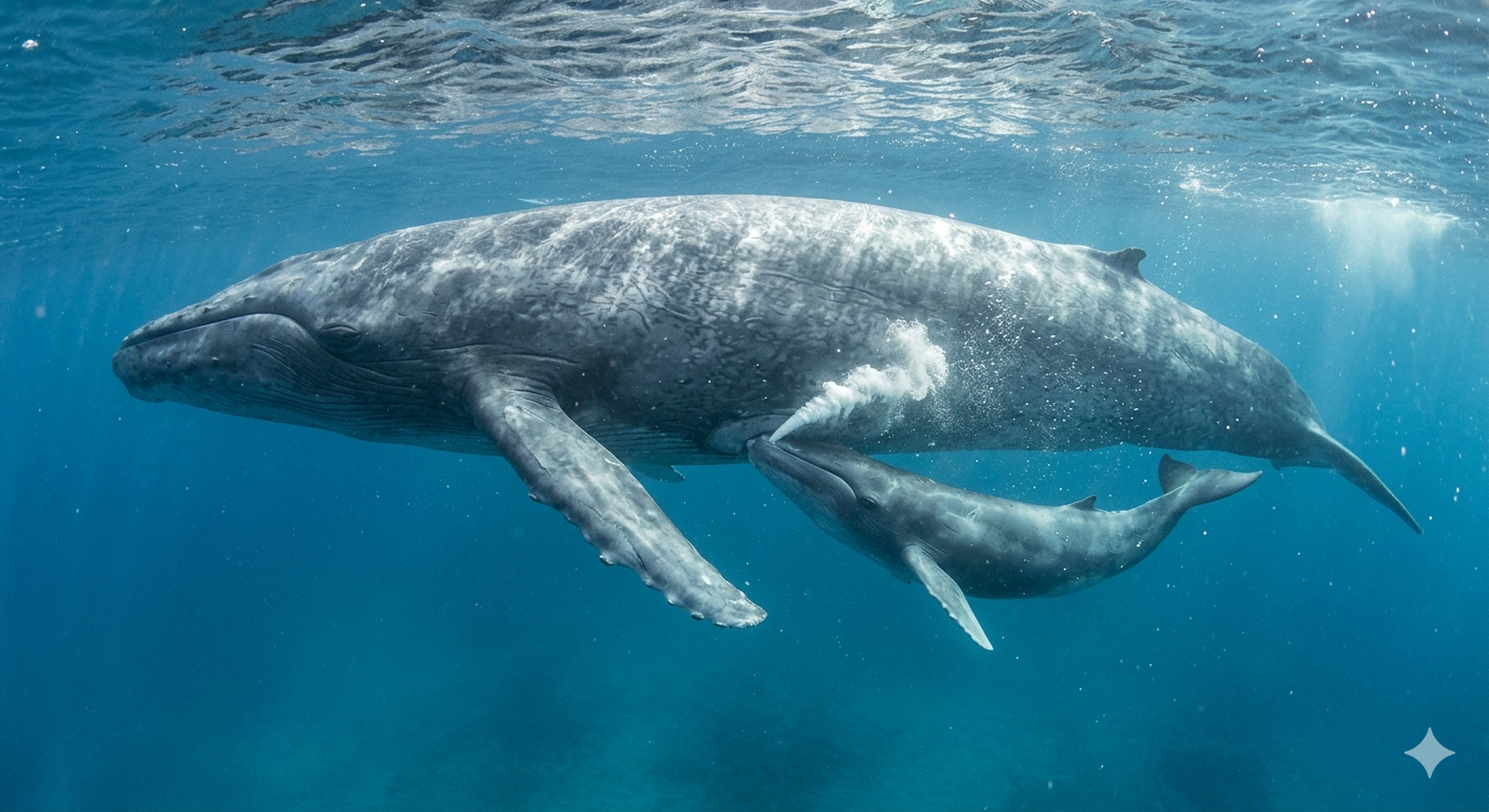 Gigantes em crescimento: bebês de baleia-azul engordam até 90 kg por dia